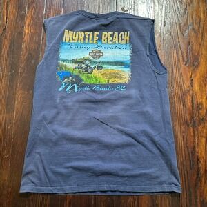 Harley‎ Davidson Sleeveless Shirt Mens L Blue Myrtle Beach Pocket 2009